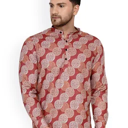 VEERA PARIDHAAN Ethnic Motifs Printed Cotton Thread Work Mandarin Collar Short Kurta-image-56