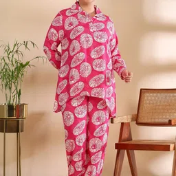 ISHQY Plus Size Printed Pure Cotton Top & Trouser Co-Ord Set-image-93