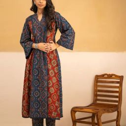 Love Chic Ajrakh A-Line Kurta with flared sleeves and crochet lace detailing-image-27
