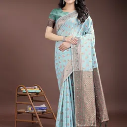 Panzora Women Woven Design Linen Blend Designer Saree-picture-14