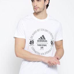 ADIDAS Men White Logo Printed Round Neck Pure Cotton T-shirt-image-1