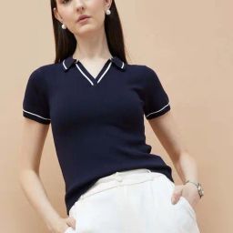 Code By Lifestyle Blue Regular Fit Polo T-Shirt-image-14