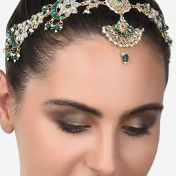Zaveri Pearls Green Floral & Crescent Design Bridal Kundan Head Chain-ZPFK14487-image-31