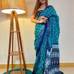 HERE&NOW Ethnic Motifs Pure Cotton Bagru Saree-image-60