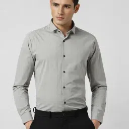 Peter England Grey Slim Fit Checks Shirt-image-12