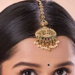 Abdesigns Gold-Tone Plated Ellite Kempstone Studded Temple Maang Tikka Headpiece-20