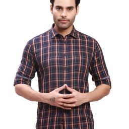 Parx Blue Cotton Slim Fit Checks Shirt-picture-14