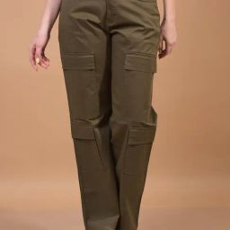 Crimsoune Club Green Cotton Solid Cargo Trousers-image-31