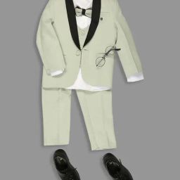 Kids Island Boys Green & White Solid Full Sleeves Suit Set-image-92