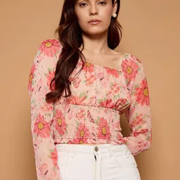 Kibo Floral Print Chiffon Blouson Top-image-2
