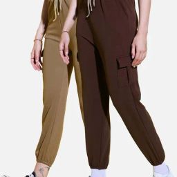 BUYNEWTREND Coffee Brown High rise Joggers (Pack Of 2)-image-82