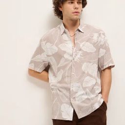 The Bear House Pink Cotton Relaxed Fit Print Shirt-image-95
