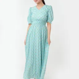 Zink London Light Blue Printed Maxi Dress-picture-25