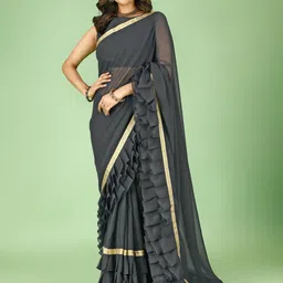 SAREEFLAME Pure Georgette Ruffles Saree-picture-30