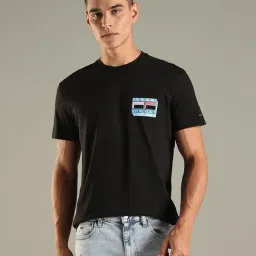 Tommy Hilfiger Black Cotton Regular Fit Logo Printed T-Shirt-picture-6