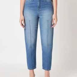 Globus Blue Cotton Boyfriend Fit High Rise Jeans-image-40