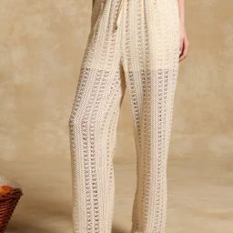 KAZO Beige Self Pattern Casual Trousers-image-86