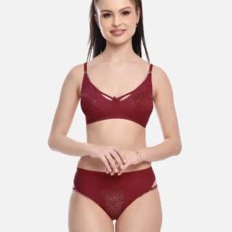 FIMS: Fashion is my Style Maroon Lace Work Lingerie Set-image-15