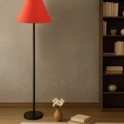 Devansh Orange Colored & Black Wooden & Cotton Frustum Shaped Floor Lamp-picture-46