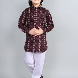 ahhaaaa Boys Floral Printed Regular Thread Work Kurta with Pyjamas-7