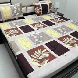 Pure Decor Grey & Yellow 300 TC Queen Bedsheet with 2 Pillow Covers-image-91