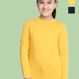 NUSYL Pack Of 2 Girls Solid Round Neck Cotton T-shirts-picture-45