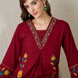 Indo Era Women Floral Printed Regular Thread Work Kurta with Palazzos-picture-12