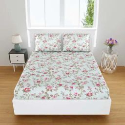 eCraftIndia Green Cotton 180 TC 130 GSM Double Bedsheet With 2 Pillow Covers-image-5