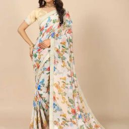 Rangita Off White Floral Print Saree With Blouse-image-19