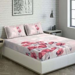 DDecor Floral Red 144 TC Cotton King Bedsheet with 2 Pillow Covers-image-16