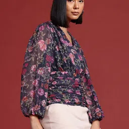 all about you Floral Print Ruched Puff Sleeve Top-picture-52