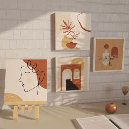 Art Street Boho Strech Printed Brown Engineered Wood Wall Art with 1 Stand (Set of 4)-98