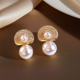 DressBerry Gold-Plated Pearls Studded Teardrop Shaped Korean Studs-17