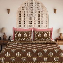 BED-SHEET.COM Brown Floral Printed Pure Cotton 240 TC King Bedsheet Set 2.74 m x 2.74 m-24
