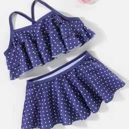 Babyhug Sleeveless 2 Piece Swimsuit Polka Dot Print - Navy Blue-image-48
