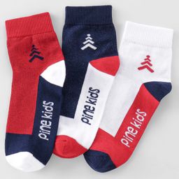 Pine Kids High Ankle Length Socks Logo Print Pack Of 3 - Navy Blue Red & White-image-68