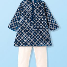 Babyhug Full Sleeves Sequined Embroidered Kurta with Pyjama Set - Teal-image-74