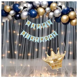 Puchku Happy birthday decoration set  Blue chrome theme 41 Pcs Combo for kids boys girls birthday party first 1st  2nd 5th  10th-picture-12