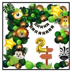 Surprise Decor 2nd Happy Birthday Decoration Combo Jungle Theme Happy Birthday 2 Year Decoration Kit For Boy & Girl Birthday Party Decoration 77 Pcs-image-68