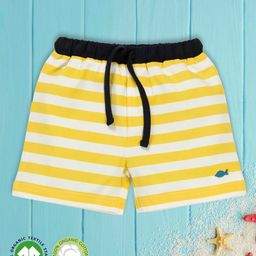 Pranava 100% Organic Cotton Striped & Fish Embroidered Shorts - Yellow & White-image-27