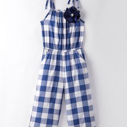 CrayonFlakes Sleeveless Floral Applique & Checked Jumpsuit - Blue-image-98