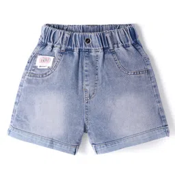 Kookie Kids Washed Solid Shorts with Applique - Blue-picture-0
