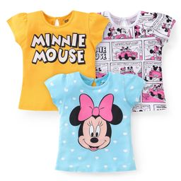 Babyhug Disney Cotton Knit Cap Sleeves Tops with Minnie Mouse Graphics Pack Of 3 - Multicolour-picture-7