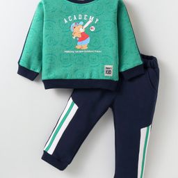 ToffyHouse Fleece Knit Full Sleeves Winter Wear Set With Teddy Bear Print - Mint Green-image-34