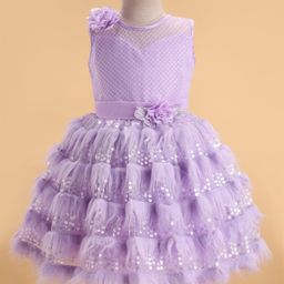 Enfance Sleeveless Floral Applique Sequin Embellished Dress - Lavender-image-99