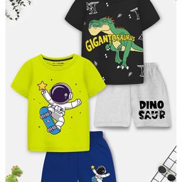Trampoline Cotton Blend Pack Of 2 Half Sleeves Dinodaur & Space Theme Printed Tees With Shorts Set - Multi Colour-16