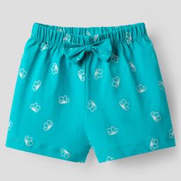 Tango Single Jersey Knit Knee Length Shorts With Bow Applique & Floral Print - Sea Green-image-53
