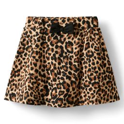 CrayonFlakes Knit Leopard Printed Bow Applique Detailed Skirt With Attached Shorts - Brown-image-17