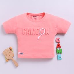 Biskid Cotton Half Sleeves Game On Text Printed Top - Peach-image-53