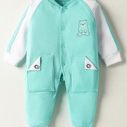 Child World Interlock Knit Full Sleeves Romper With Teddy Bear Print - Sea Green-picture-32